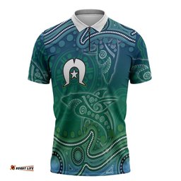 Torres Strait Islands Zipper Polo Shirt Shark Indigenous Australian Tribal Dot Art TS04