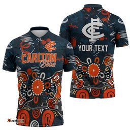 Personalized Carlton Blues Zipper Polo Shirt Aboriginal Dot Painting Graffiti Style TS04