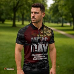 Australia ANZAC Day Zipper Polo Shirt We Will Remember Them Poppy Camouflage LT14