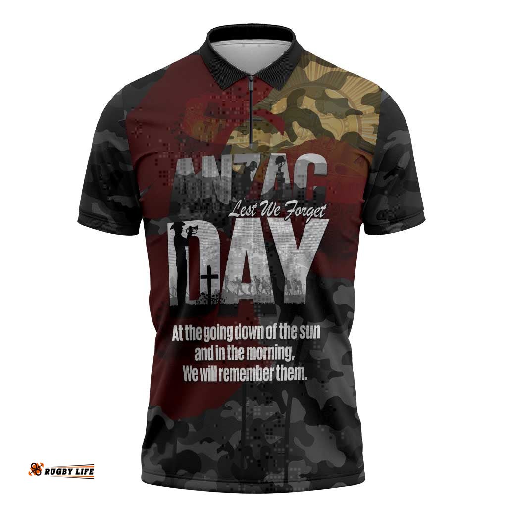 Australia ANZAC Day Zipper Polo Shirt We Will Remember Them Poppy Camouflage LT14