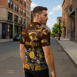 Personalized Hawthorn Hawks Zipper Polo Shirt Aboriginal Dot Painting Graffiti Style TS04