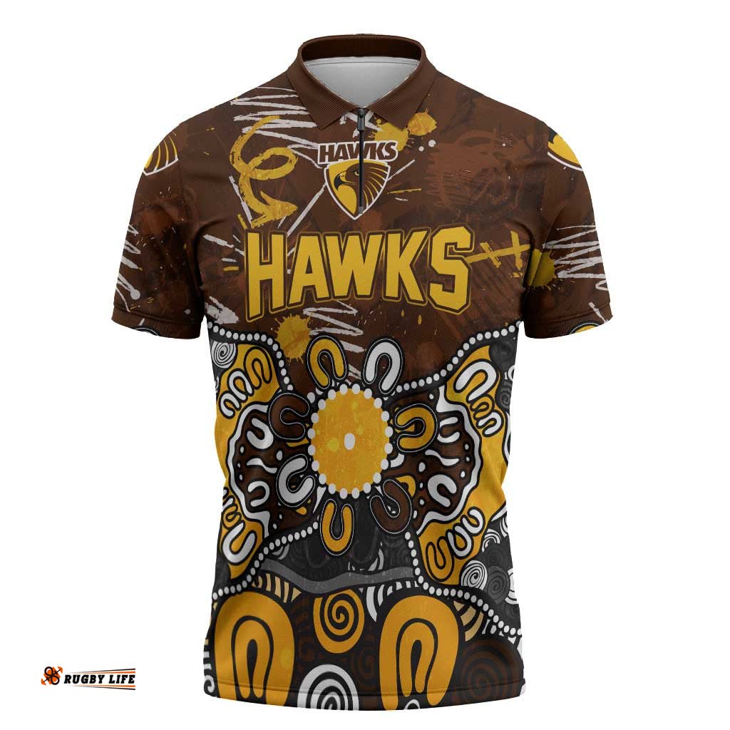 Personalized Hawthorn Hawks Zipper Polo Shirt Aboriginal Dot Painting Graffiti Style TS04