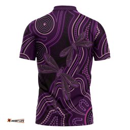Purple Indigenous Dragonfly Australia Zipper Polo Shirt Aboriginal Art LT14