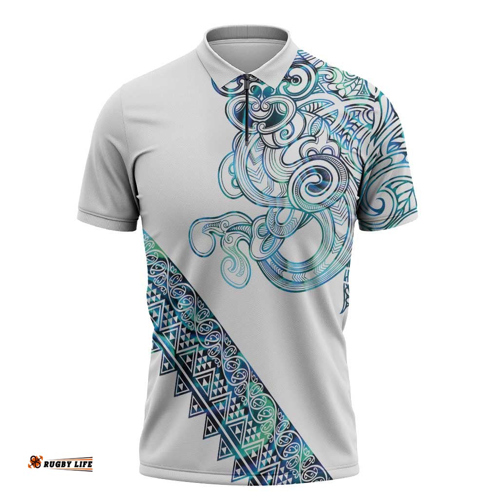 Kahui Whetu Paua shell Kowhaiwhai Taniko Personalised Zipper Polo Shirt Taniwha Maori Tribal Style LT9