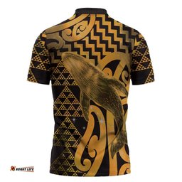 Humpback Whale Matariki New Zealand Zipper Polo Shirt NZ Maori Paikea Poutama Luxury Gold LT14