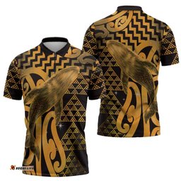 Humpback Whale Matariki New Zealand Zipper Polo Shirt NZ Maori Paikea Poutama Luxury Gold LT14