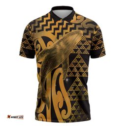 Humpback Whale Matariki New Zealand Zipper Polo Shirt NZ Maori Paikea Poutama Luxury Gold LT14