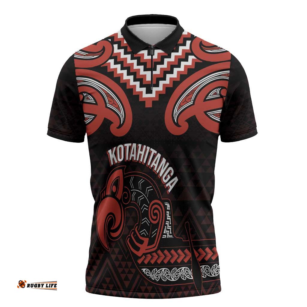 Maori Waitangi Zipper Polo Shirt Kotahitanga Poutama Mix Whakairo LT7
