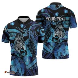 Personalised Maori Romantic Valentine Zipper Polo Shirt The Hongi Kiss Blue Galaxy DT05