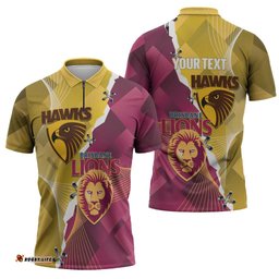 Personalised Hawks and Lions Inspired Zipper Polo Shirt Dynamic Style LT14