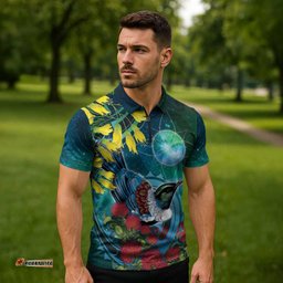 New Zealand Tui Bird Zipper Polo Shirt Maori Koru With Pohutukawa Galaxy Style LT05