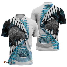 New Zealand Silver Fern Curling Personalised Zipper Polo Shirt Aotearoa Kiwi Ponga Paua Shell Version LT14
