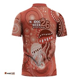 NAIDOC Deadly 50 Years Zipper Polo Shirt Jellyfish Aboriginal Culture Inspired Red LT9