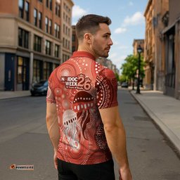 NAIDOC Deadly 50 Years Zipper Polo Shirt Jellyfish Aboriginal Culture Inspired Red LT9