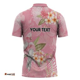 Personalised Galah Cockatoo Fighting in Pink Zipper Polo Shirt Australian Breast Cancer Spirit LT9