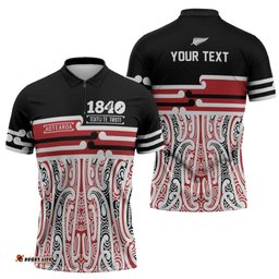 Personalised Toitu Te Tiriti Aotearoa 1840 Zipper Polo Shirt Red Kowhaiwhai Puhoro LT9