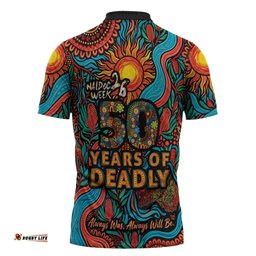 NAIDOC Week 26 Zipper Polo Shirt 50 Years of Deadly Aboriginal Motif LT03