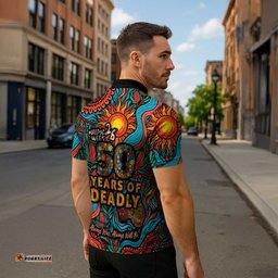 NAIDOC Week 26 Zipper Polo Shirt 50 Years of Deadly Aboriginal Motif LT03