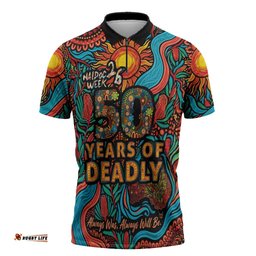 NAIDOC Week 26 Zipper Polo Shirt 50 Years of Deadly Aboriginal Motif LT03
