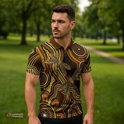 Orange Indigenous Dragonfly Australia Zipper Polo Shirt Aboriginal Art LT14