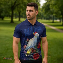 Merry Cocka-mas Zipper Polo Shirt Australia Christmas Blue Art LT9