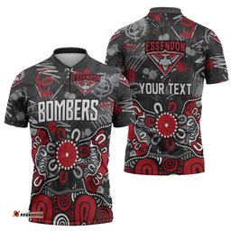 Personalized Essendon Bombers Zipper Polo Shirt Aboriginal Dot Painting Graffiti Style TS04