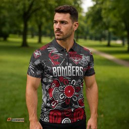 Personalized Essendon Bombers Zipper Polo Shirt Aboriginal Dot Painting Graffiti Style TS04