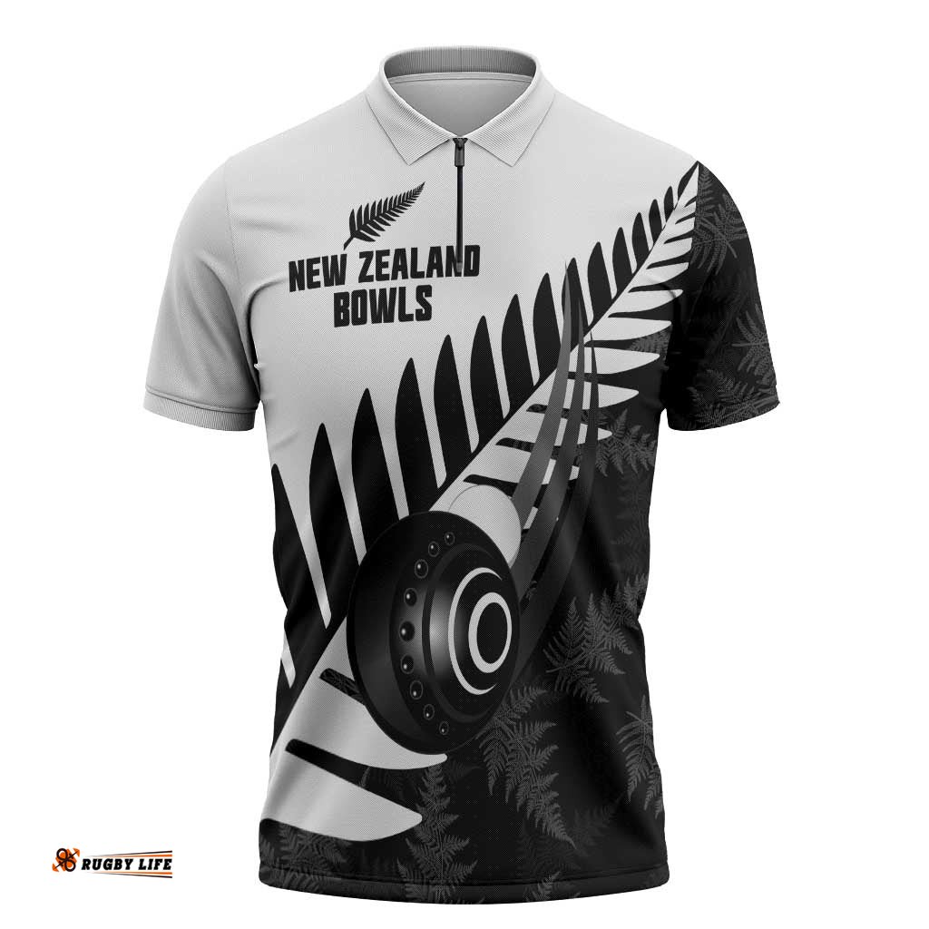 New Zealand Lawn Bowls Custom Zipper Polo Shirt Aotearoa Silver Fern LT14