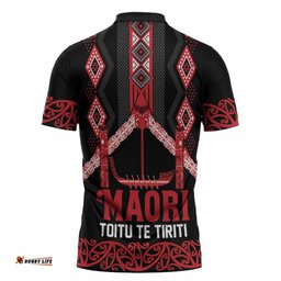 Toitu Te Tiriti Waitangi Zipper Polo Shirt Black Wharenui House LT9