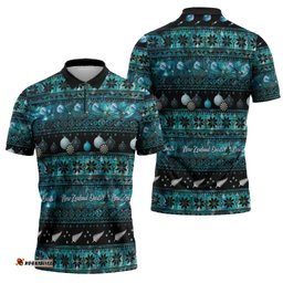 New Zealand Darts Christmas Zipper Polo Shirt Merry Xmas Aotearoa Maori Paua Shell LT14