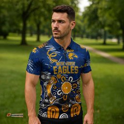 Personalized West Coast Eagles Zipper Polo Shirt Aboriginal Dot Painting Graffiti Style TS04