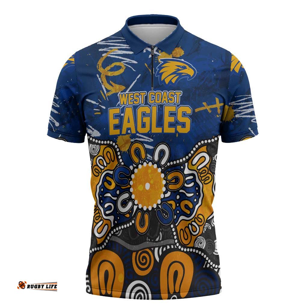 Personalized West Coast Eagles Zipper Polo Shirt Aboriginal Dot Painting Graffiti Style TS04