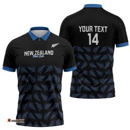 New Zealand Silver Fern Cricket Custom Zipper Polo Shirt Black Cap T20 Version LT14