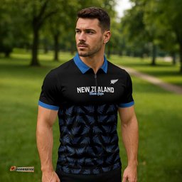 New Zealand Silver Fern Cricket Custom Zipper Polo Shirt Black Cap T20 Version LT14