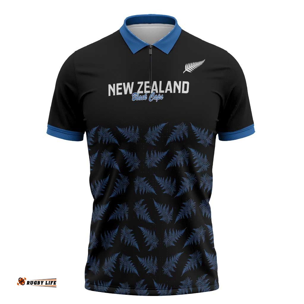 New Zealand Silver Fern Cricket Custom Zipper Polo Shirt Black Cap T20 Version LT14