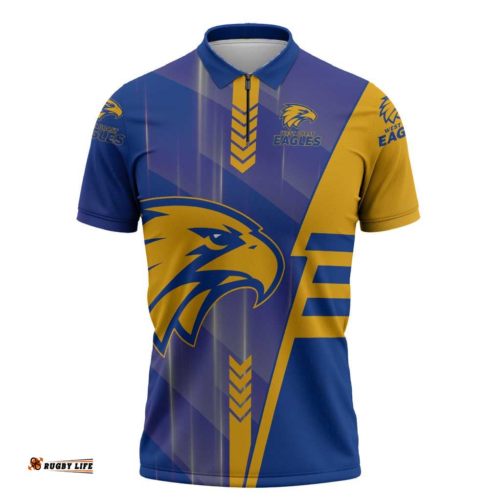 Personalized West Coast Eagles Zipper Polo Shirt Modern Geometric Sports Graphic Style TS04