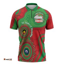 Rabbitohs NAIDOC Week 2026 Personalised Zipper Polo Shirt 50 Years of Deadly Aboriginal Art LT14
