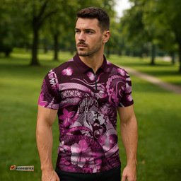 Personalised Maori Romantic Valentine Zipper Polo Shirt The Hongi Kiss Pink Galaxy DT05