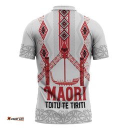 Toitu Te Tiriti Waitangi Zipper Polo Shirt White Wharenui House LT9