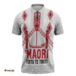 Toitu Te Tiriti Waitangi Zipper Polo Shirt White Wharenui House LT9