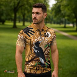 Personalised Australia Magpie NAIDOC Week 2026 Zipper Polo Shirt 50 Years of Deadly Aboriginal Art LT14