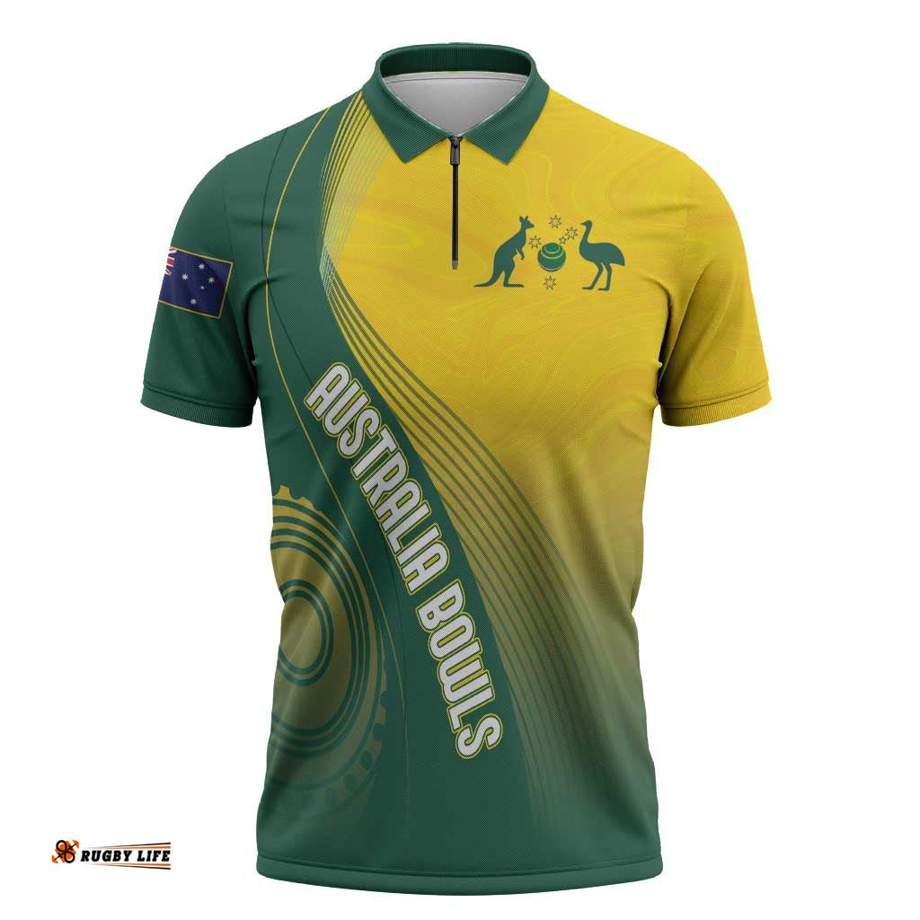 Australia Bowls Personalised Zipper Polo Shirt Basic Marble Glaze - National Color LT7