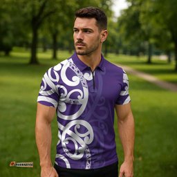 Violet Green Maori Zipper Polo Shirt Koru Kowhaiwhai LT7