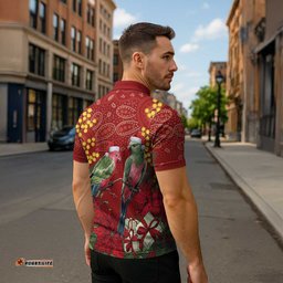 Merry Chrissie Australia King Parrots Zipper Polo Shirt Aboriginal Art LT7