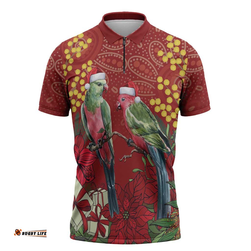 Merry Chrissie Australia King Parrots Zipper Polo Shirt Aboriginal Art LT7