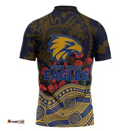 West Coast Eagles ANZAC Day Zipper Polo Shirt Indigenous Dot Art with Poppy Flower Tribute TS04
