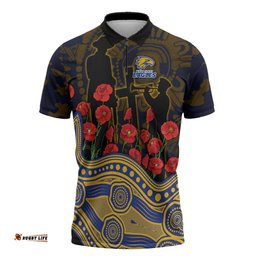West Coast Eagles ANZAC Day Zipper Polo Shirt Indigenous Dot Art with Poppy Flower Tribute TS04