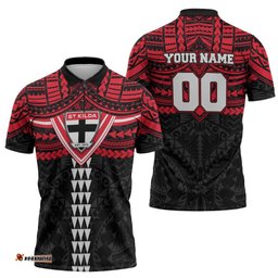 Personalized St Kilda Saints Zipper Polo Shirt Polynesian Tribal Pattern Heritage Football TS04