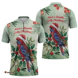 Watercolor Floral Crimson Rosella Zipper Polo Shirt Its Aussie Christmas Time! LT9