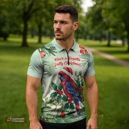 Watercolor Floral Crimson Rosella Zipper Polo Shirt Its Aussie Christmas Time! LT9